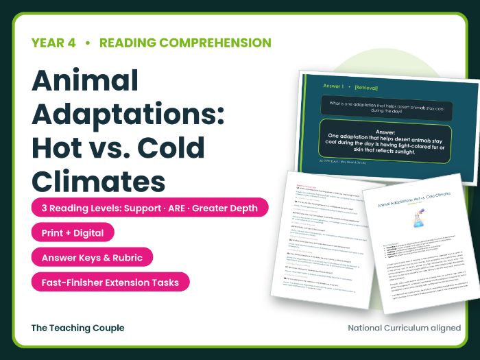 Animal Adaptations: Hot vs. Cold Climates Reading Comprehension | Year 4 (KS2)