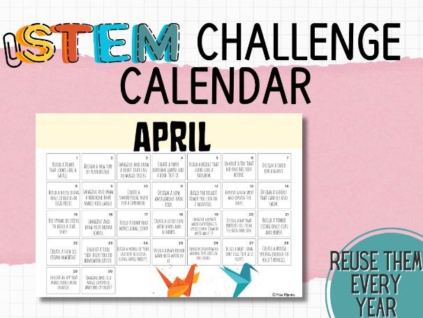 STEM Challenge Calendar –April | Daily STEM Activities for Primary & ESL