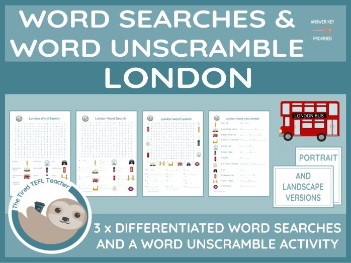 ESL London Differentiated Word Searches and Word Unscramble