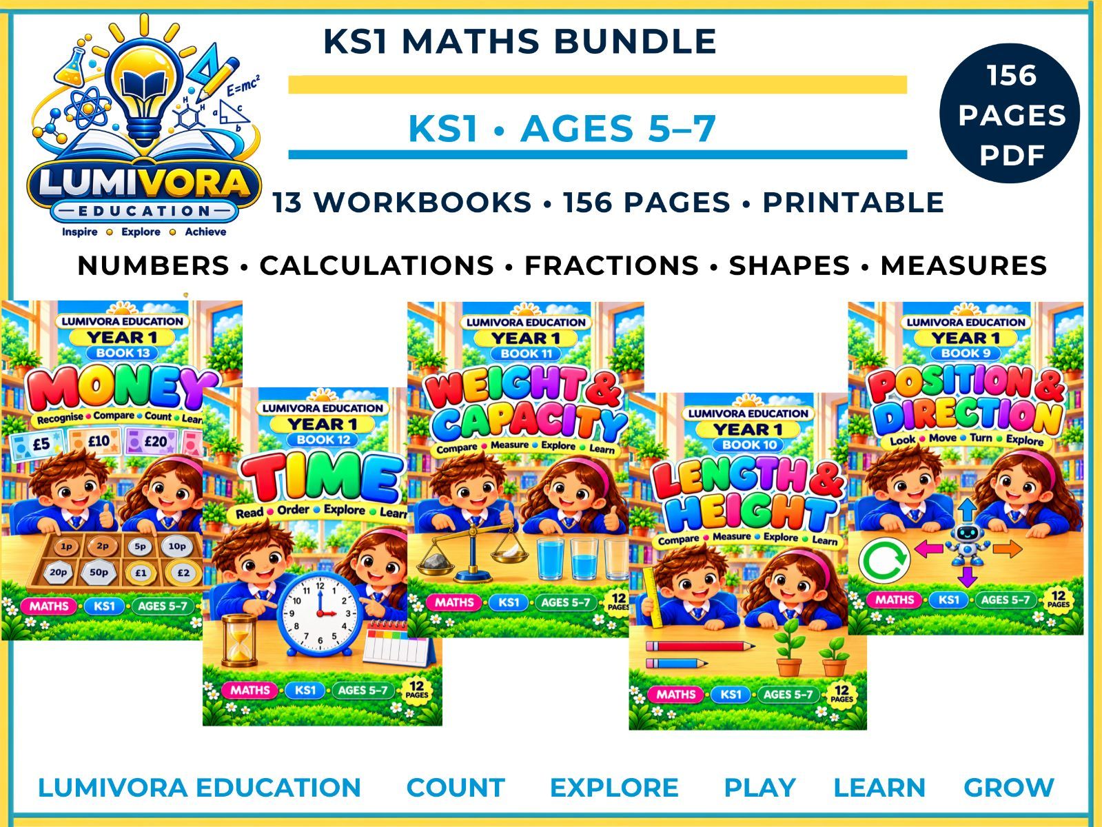 Year 1 Maths Worksheets Bundle | KS1 | 13 Printable Workbooks