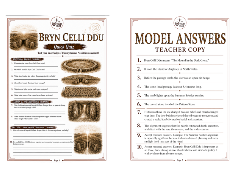Bryn Celli Ddu Quick Quiz: Knowledge Check & Retrieval Activity (KS3 History)