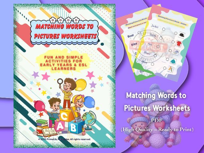 Matching Words to Pictures Worksheets for Preschool Kindergarten ESL Printable Activity Pack