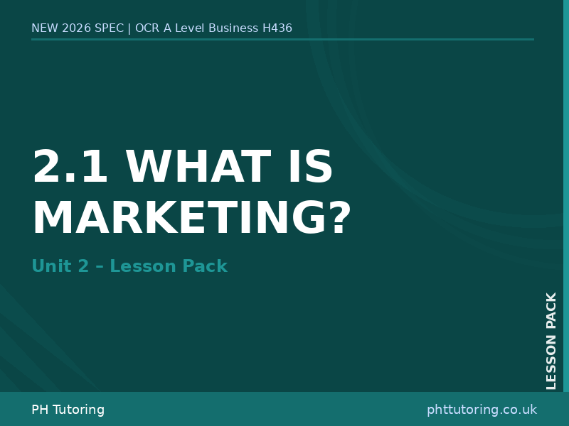 NEW 2026 OCR A Level Business H436 – 2.1 What is Marketing? - LESSON PACK