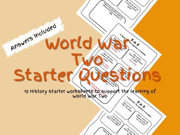 History World War Two Starter Questions Worksheets PDF