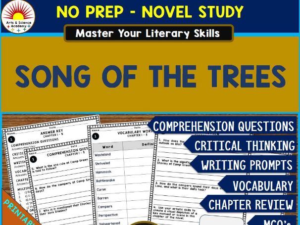 SONG OF THE TREES Novel Study Comprehension, Critical Thinking, Vocab, MCQs, True or False, Writing