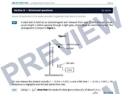 AQA A-Level Physics: Measurements and Their Errors - End of Topic test and Revision Paper