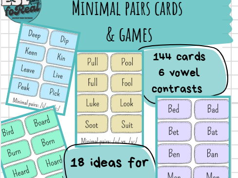 Minimal Pair Cards & Games – 144 Pronunciation Cards (6 Vowel Contrasts)