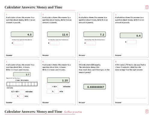 Calculator Money and Time Worksheet GCSE
