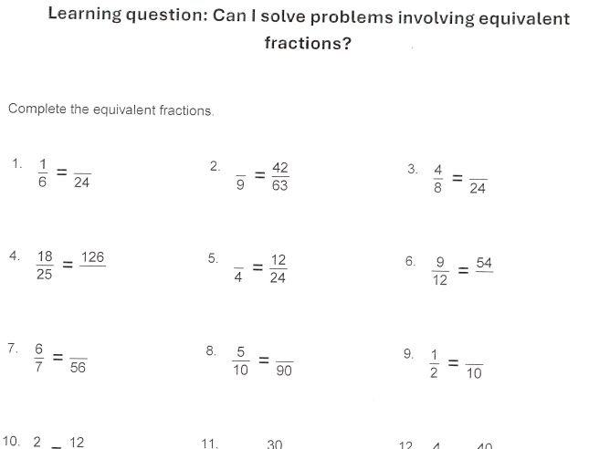 Equivalent fractions Level 1 Functional skills worksheet/booklet