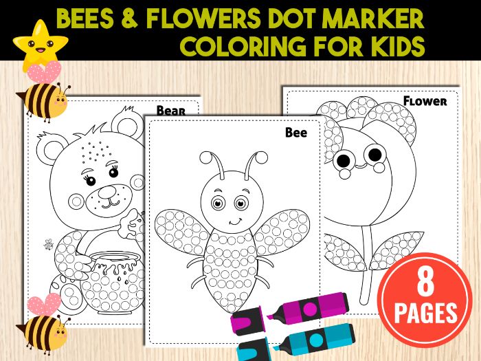 Printable Bees and Flowers Dot Marker | Do-A-Dot Preschool Activity For Toddler