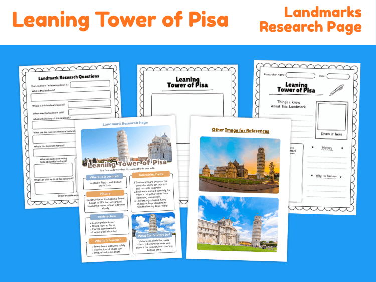 Leaning Tower of Pisa Research Project | Famous Landmark Worksheets