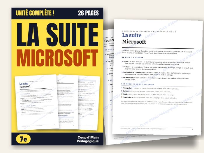 French Microsoft Word PowerPoint Outlook Grade 7 Tech Unit | La suite Microsoft