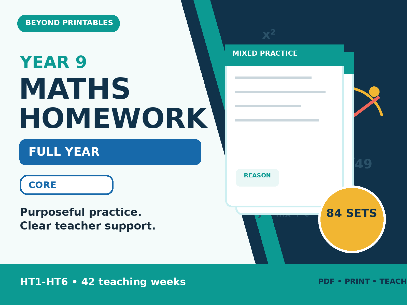 Year 9 Maths Homework Full Year - Core | 84 Sets with Answers and Overviews