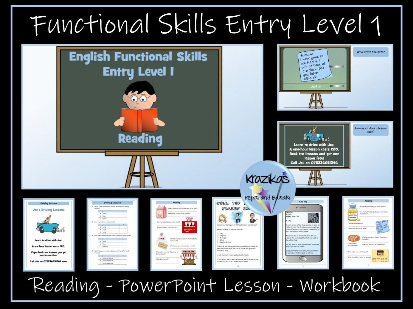 English Functional Skills - Entry Level 1- Reading - PowerPoint Lesson and Workbook