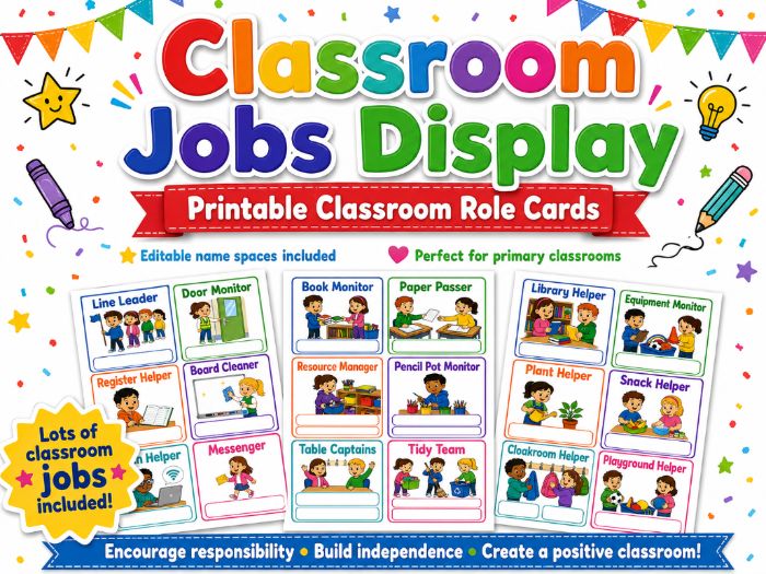 Classroom Jobs Display | Printable Classroom Role Cards | Primary Classroom Helpers