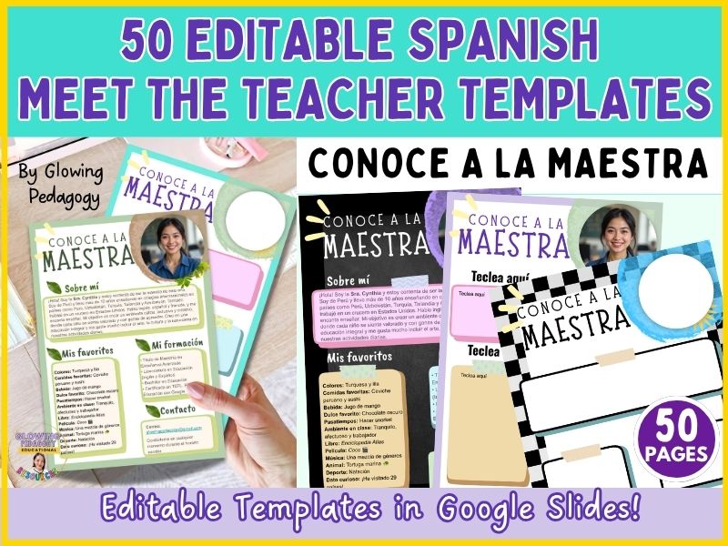 Editable Spanish Meet the Teacher Template | Conoce a la Maestra | Back to School Pack – 50 Designs