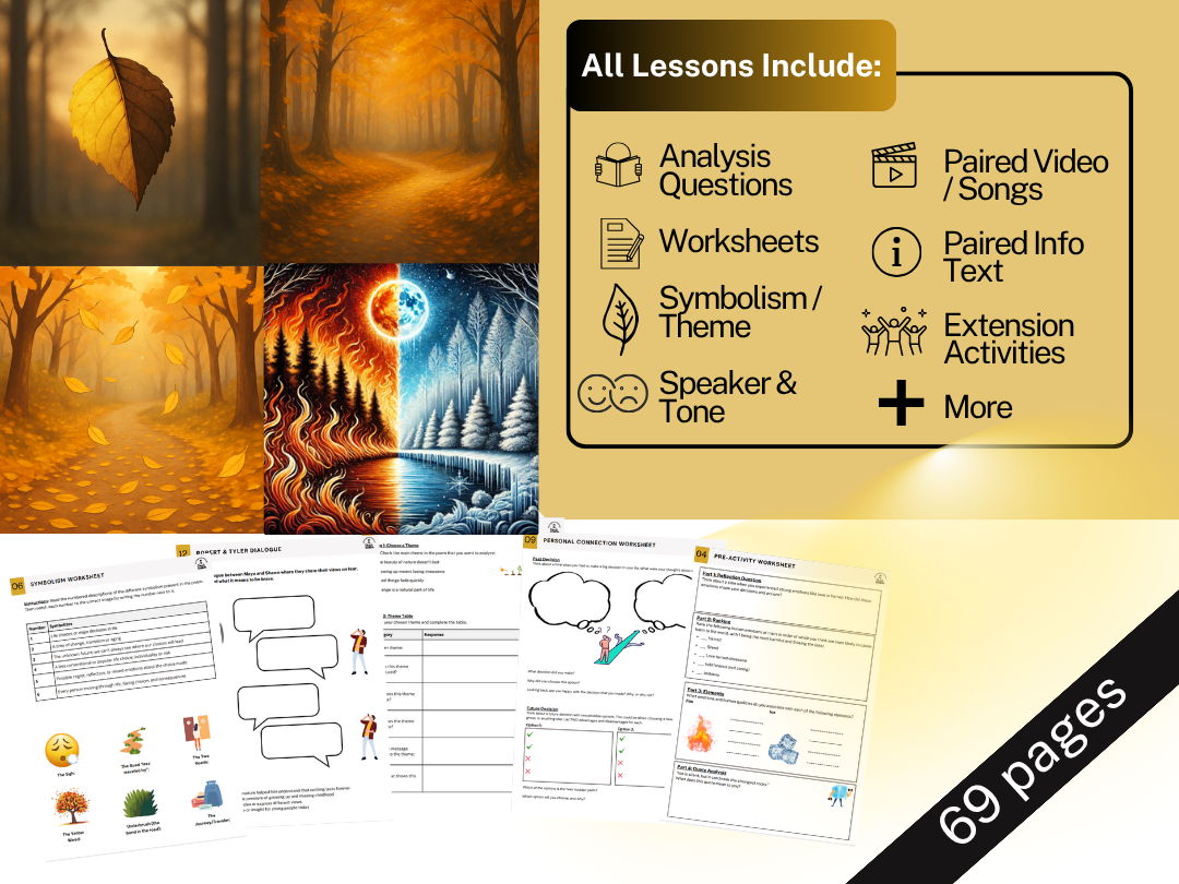Robert Frost Poetry Bundle - The Road Not Taken, Fire & Ice, Nothing Gold Can Stay