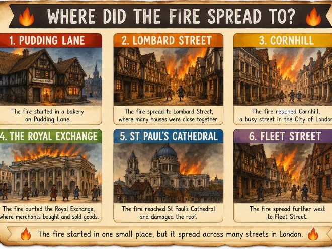 The Great Fire of London poster - Where did the fire spread to?