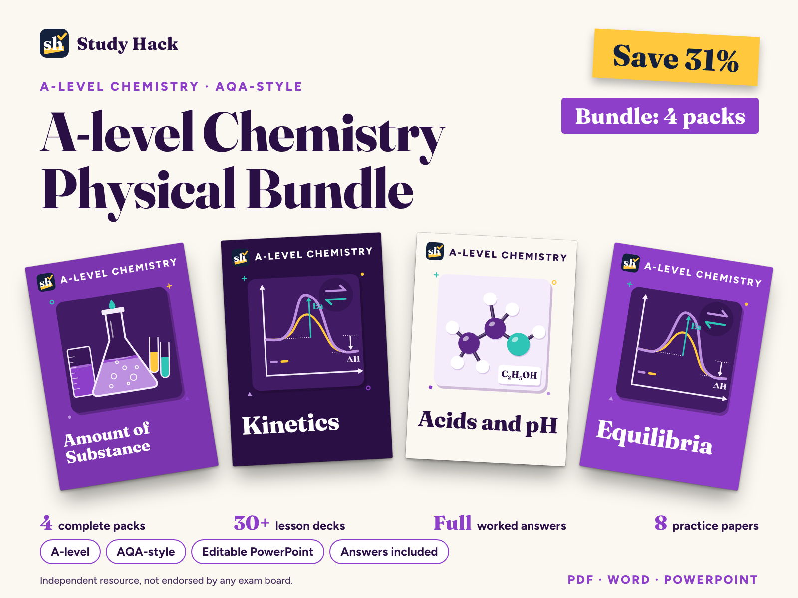 A-level Chemistry Physical Bundle: Amount of Substance, Kinetics, Acids and pH, Equilibria (AQA-style)