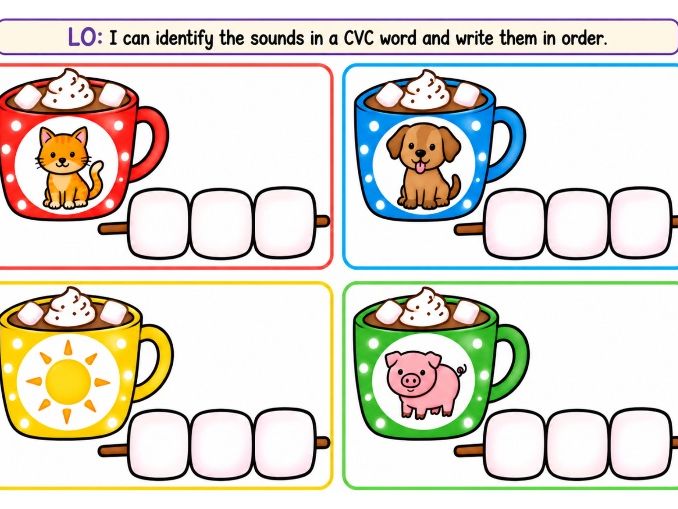 CVC Hot Chocolate Mugs with Worksheet