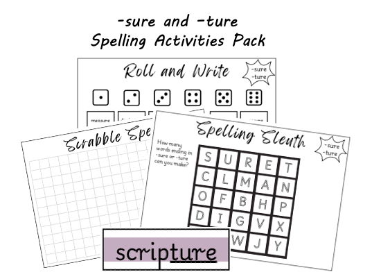 -sure and -ture Spelling Activities Pack