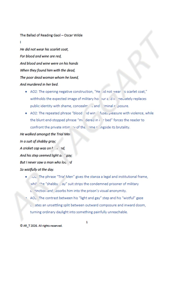 WILDE: BALLAD OF READING GAOL AO2 Annotated | Elements of Crime | LIT B ...