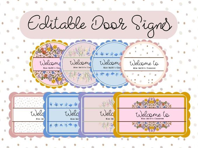 Editable Floral Pastel Door Signs | Classroom Decor