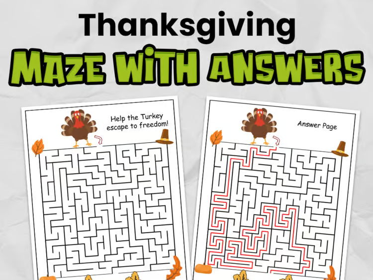 Thanksgiving Maze | Printable Worksheet Thanksgiving Activity for Elementary