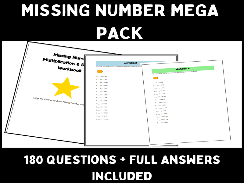 Missing Number Multiplication & Division Workbook | KS2–KS3 Maths | 12 Worksheets Using the Inverse