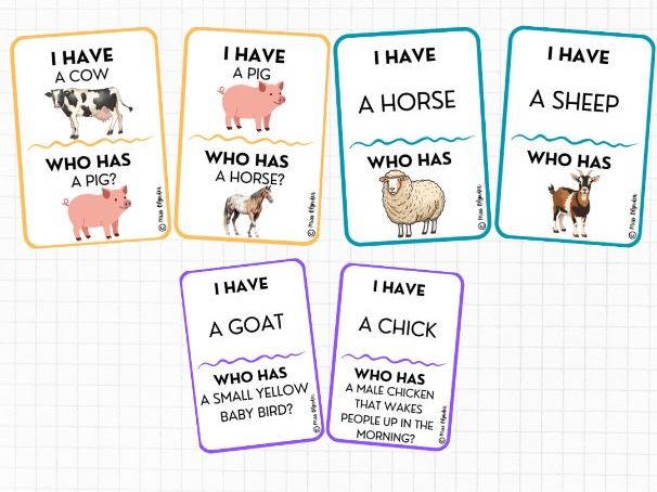 I Have Who Has Farm Animals Vocabulary Game | ESL Speaking and Listening Activity | Farm Vocabulary