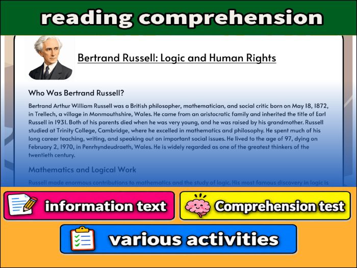Bertrand Russell: Logic and Human Rights- Reading Comprehension, Worksheet & Activities