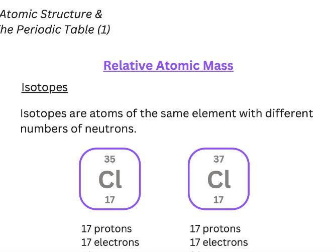 AQA GCSE Chemistry - Relative Atomic Mass