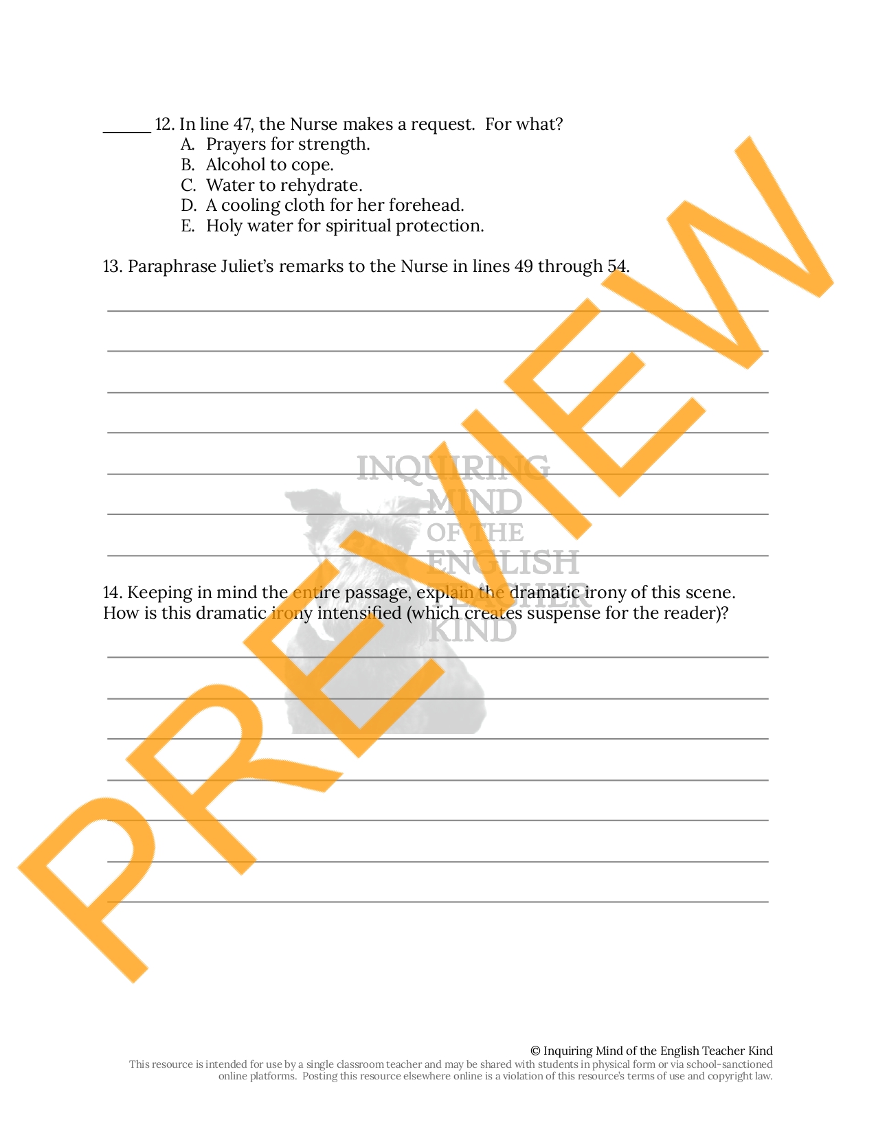Romeo and Juliet Act 3 Scene 2 Close Reading Worksheet | Teaching Resources