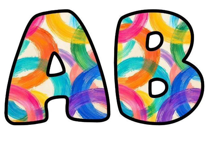 Rainbow Brush Circles Bubble Letters | Rainbow Bulletin Board Letters | Classroom Display Pack