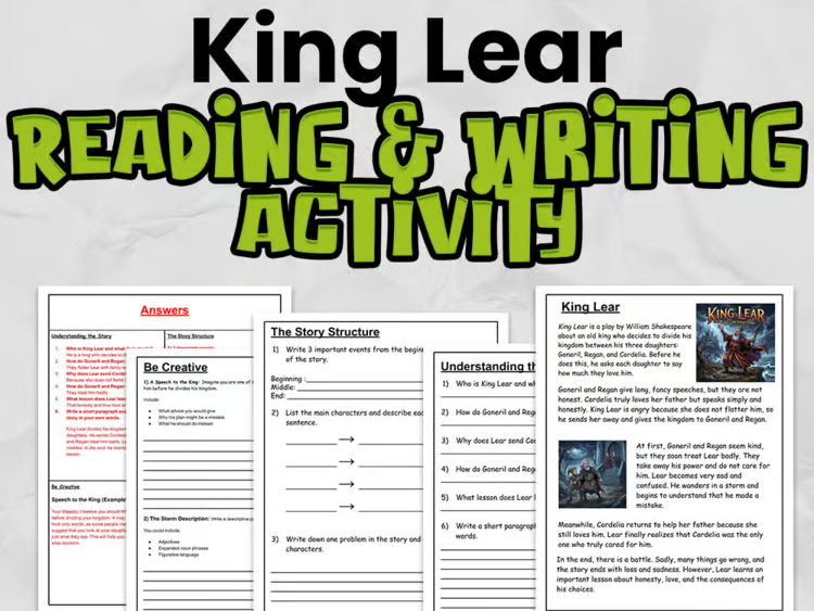 King Lear Reading Comprehension & Writing Activity | Shakespeare | Years 4–6