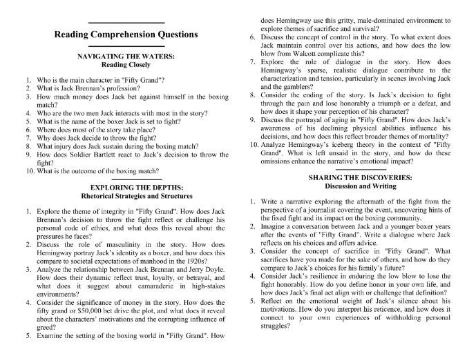 Fifty Grand by Ernest Hemingway with Reading Comprehension Questions