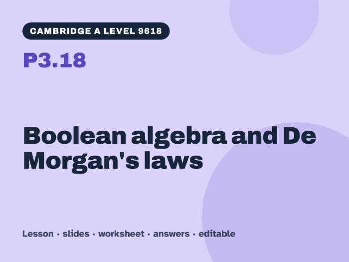 Cambridge A Level Computer Science 9618 – P3.18 Boolean algebra and De Morgan's laws