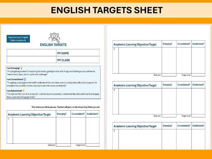 Target Sheet for GCSE English | Teaching Resources