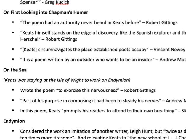 John Keats - Critical Quotes