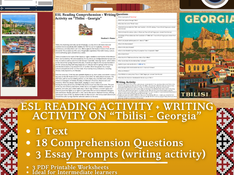 ESL Reading Comprehension + Writing Activity on "Tbilisi" - Georgia - Caucasus