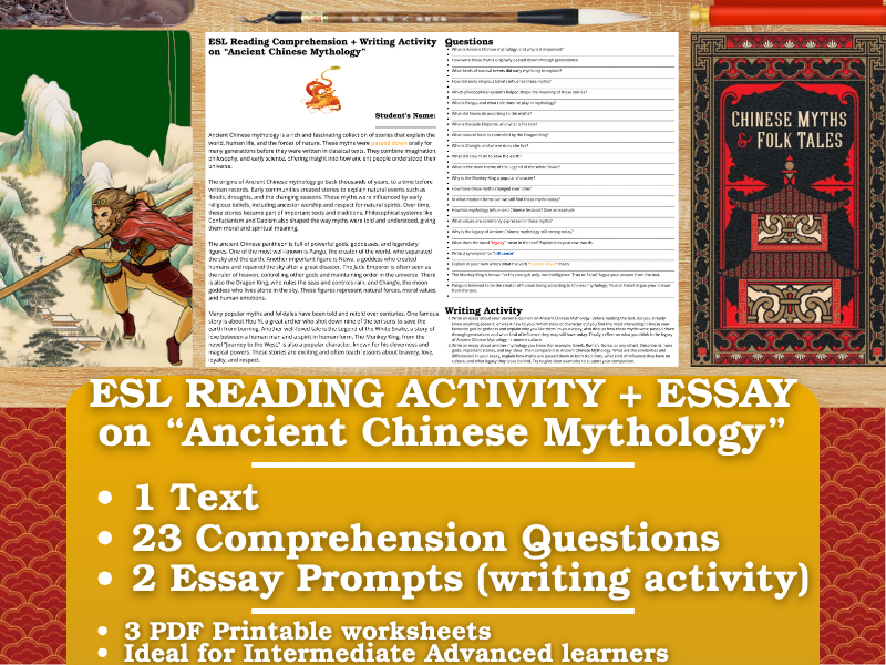 ESL Reading Comprehension + Writing Activity - Ancient Chinese Mythology