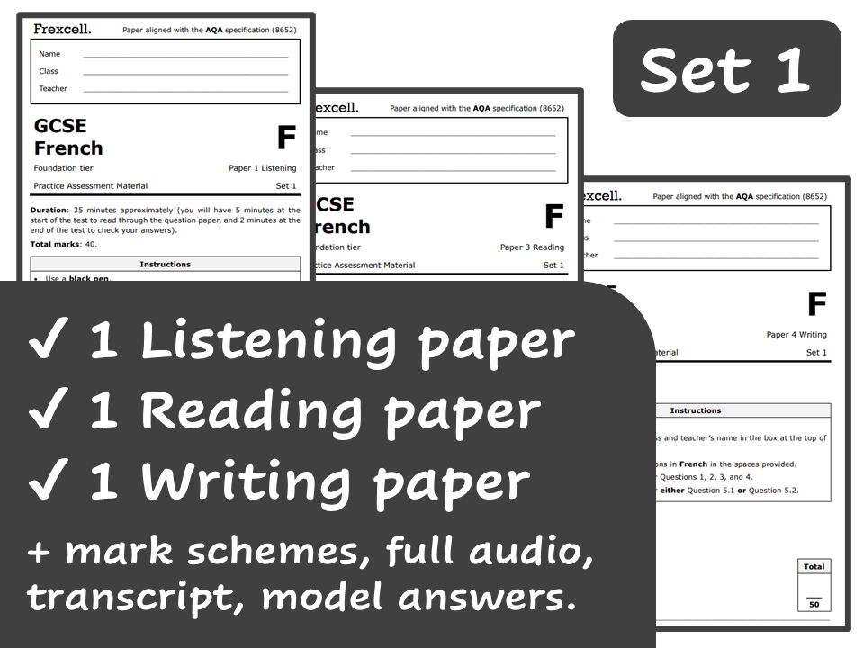 AQA GCSE French (2026) – Foundation Practice Paper Pack (Set 1)