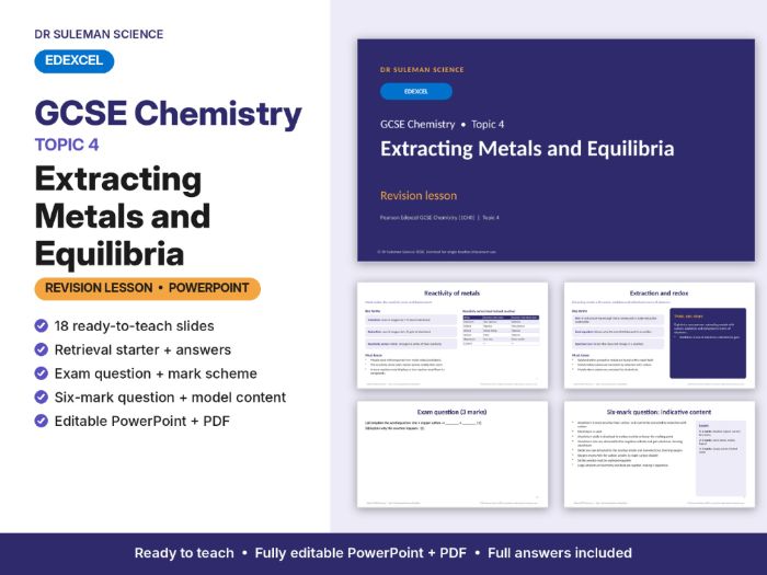 Edexcel GCSE Chemistry Topic 4 Extracting Metals & Equilibria Revision Lesson