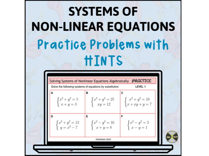 Solve Non-Linear Systems of Equations Algebraically-Practice Problems with Hints