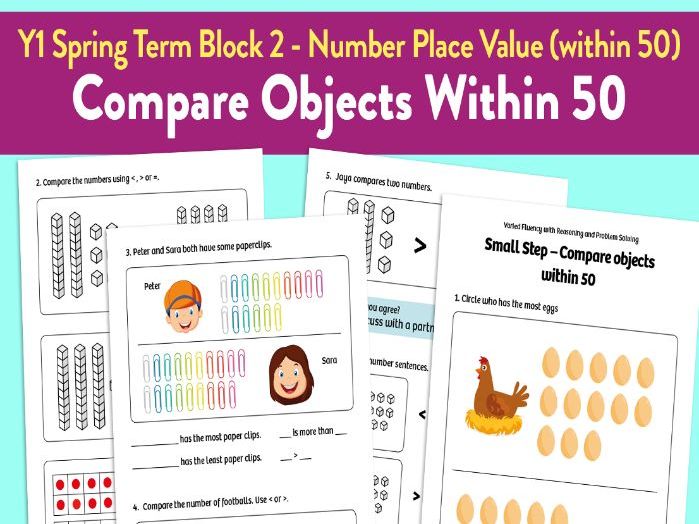 Compare Objects Within 50 activities: Y1 Spring Term, Block 2 – Number: Place Value (within 50)