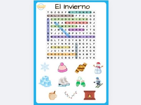 Spanish Winter Season El Invierno Vocabulary Posters Worksheet and Wordsearch