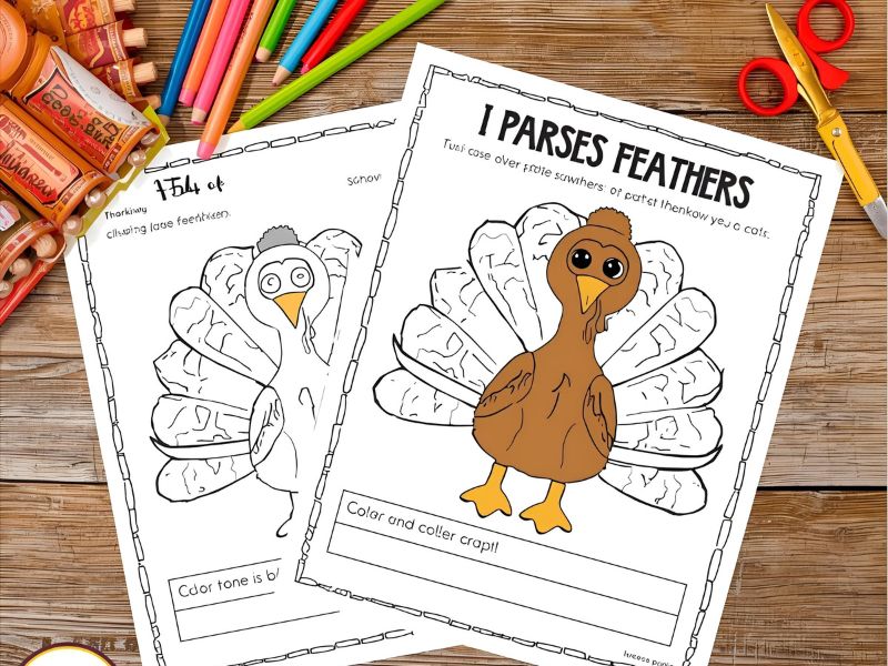 Thanksgiving Turkey Craft | Color, Cut, and Paste Feathers Activity for Kids