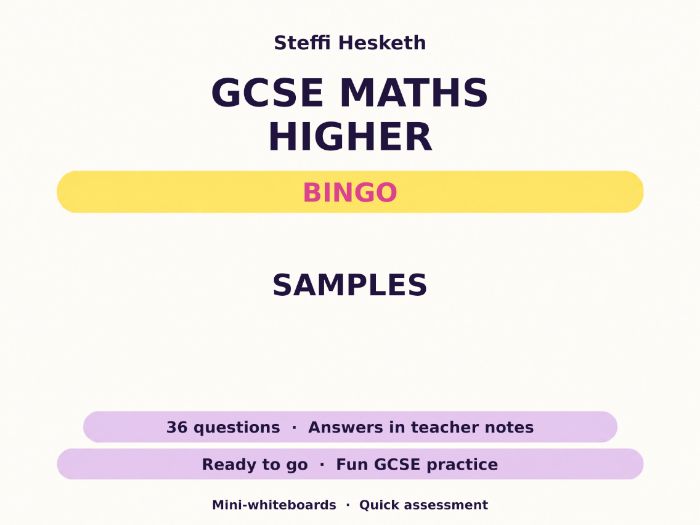 Samples GCSE Maths Higher Bingo