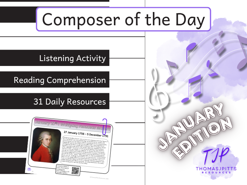 January Music Reading Comprehension | 31 Composer Activities