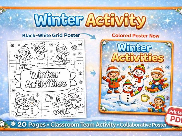 Winter Collaborative Poster Activity | 20-Piece Coloring & Classroom Display